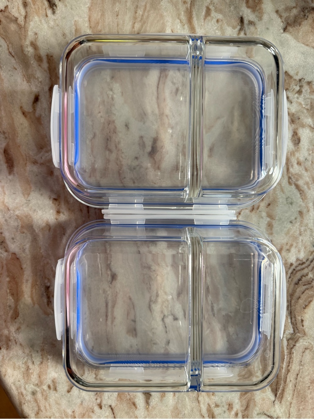 Clear Divided Meal Prep Containers with Blue Seal - Set of 2